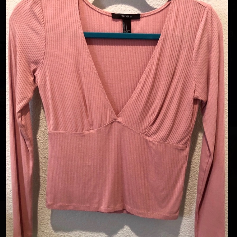 Pink Long Sleeve V- Neck Forever 21